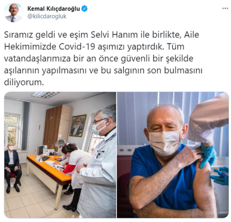 CHP lideri Kılıçdaroğlu, koronavirüs aşısı yaptırdı